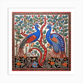 Peacocks On A Tree Madhubani Painting Indian Traditional Style 1 Art Print