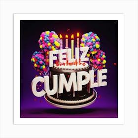 Feliz cumple and Feliz cumpleaños sign means Happy Birthday in Spanish language, Birthday party celebration gift with birthday cake candle colorful balloons best congratulation over light background wall artFeliz Cumple 5 Art Print