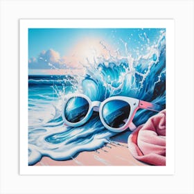 Vibrant and Impressionistic - Realistic Painting of a Splash of Water and Sunglasses Art Print