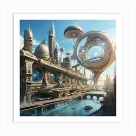 Futuristic City paintings art print 1 Art Print