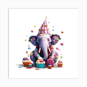 Elephant With Cupcakes 1 Art Print