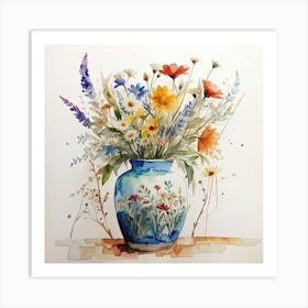 Watercolour wildflowers in vi brave vase Art Print