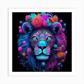 Lion With Flowers 1 Art Print