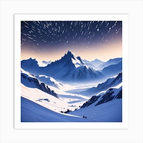 Snowy Mountain Landscape Art Print