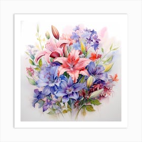 AI Ethereal Watercolor Blooms Art Print