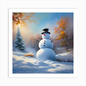 Snowman In The Woods Art Print