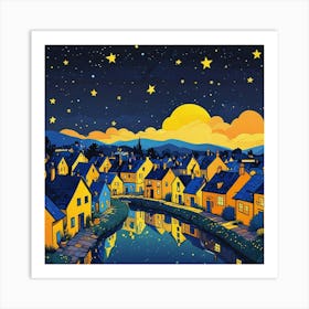 Paper Art Illustration Concept Of Heaven Night Landscape Of Village Tove Jansson Illustration Of A Girl Looking Up At The Stars (2) Art Print