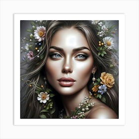 Beautiful Woman With Flowers 1 Art Print