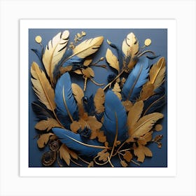 Golden and blue feathers Art Print