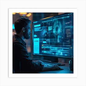 A Cyber Themed Website Interface With A Central Chat Dialog Box Engaging In Conversation With A Cli Art Print