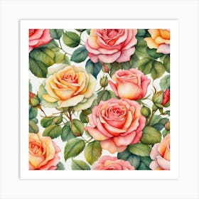 Watercolor Roses Seamless Pattern 1 Art Print