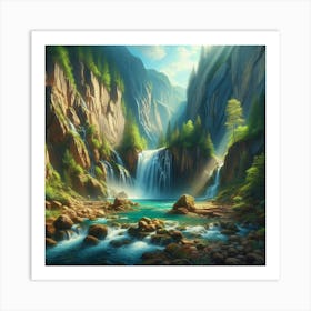 Waterfall In The Mountains 8 Art Print