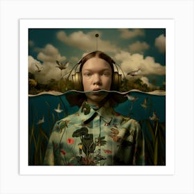 'The Girl With Headphones' Art Print