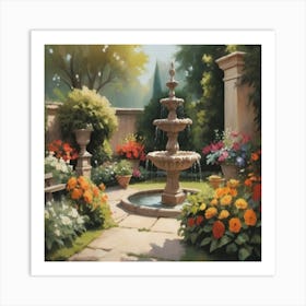 Fountain In The Garden Art Print