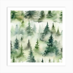 Appalachian Mountains of Misty Pines Watercolor Print of Evergreen Forest..371 Art Print