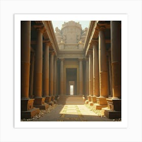 A Grand, Ancient Temple With Towering Columns And Golden Relics 1 Art Print