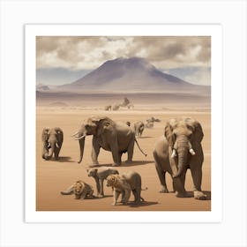 Elephants In kinia Art Print