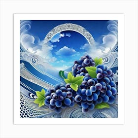 Purple grapes in front of blue sky picture Art Print