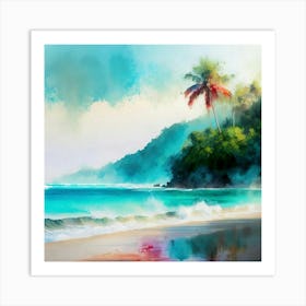 Watercolor Of A Tropical Beach Art Print