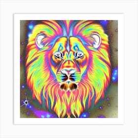 The Lion in Negative Rainbow Art Print