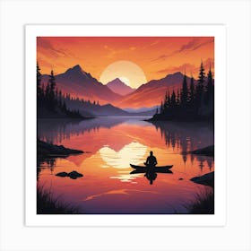 Man In A Canoe At Sunset Art Print