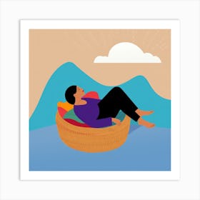 Woman Relaxing In A Basket Art Print