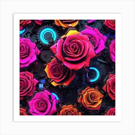 Roses With Gears Art Print