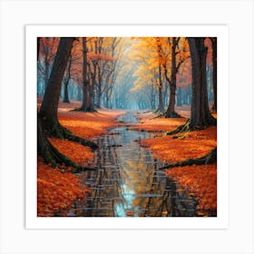 Autumn Reflections In A Stream Art Print