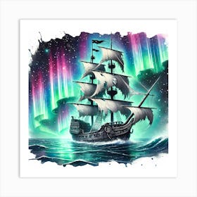 Ghostly Pirate Ship Sailing Art Print