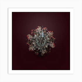 Vintage Ixia Cepacea Floral Wreath on Wine Red n.2419 Art Print