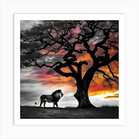 Lion Under The Tree Art Print