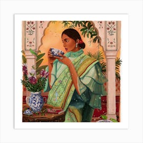 Woman Drinking Tea Art Print