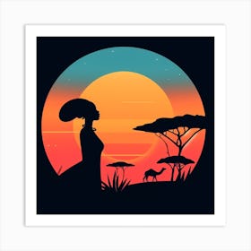 Silhouette Of African Woman At Sunset 1 Art Print