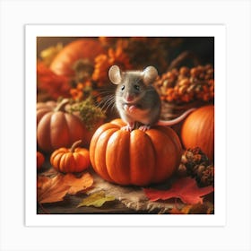 Cute Mouse On Pumpkin Art Print