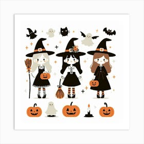 Halooween Witches - Cute Vector style Illustration Art Print