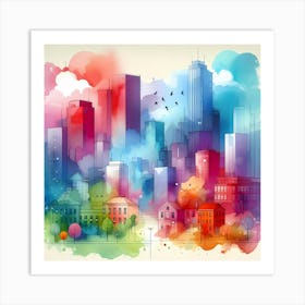 Watercolor City Skyline Art Print