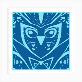 Abstract Owl Blue Two Tone Art Print