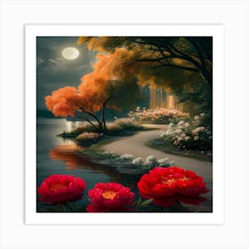 Peonies In The Moonlight Art Print