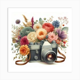 Vintage Camera With Flowers 3 Art Print