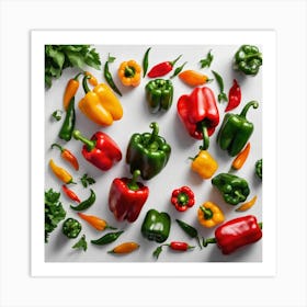 Colorful Peppers On White Background Art Print