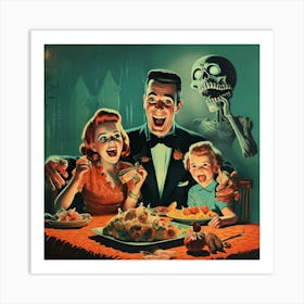 Creepy Family Dinner 1950s Vintage Inspired Halloween Retro Art Print