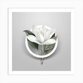Vintage White Southern Magnolia Minimalist Botanical Geometric Circle on Soft Gray n.0307 Art Print
