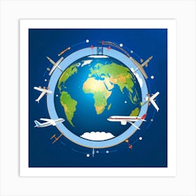 Graphic Vector Icon Showcasing A Sphere Reflecting A Travel Themed Geography Symbol Surrounded By S (6) Affiche