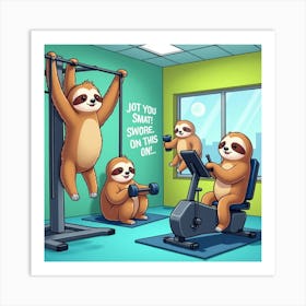 Flux Dev A Humorous Illustration Of A Group Of Sloths Engaging 0 Art Print