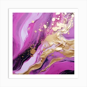 Purple And Gold Abstract Painting Paint Pour 2 Art Print