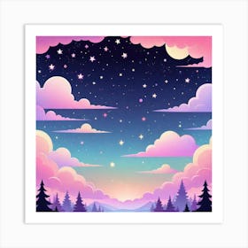 Sky With Twinkling Stars In Pastel Colors Square Composition 155 Art Print