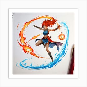 Avatar - Character Drawing The Magic of Watercolor: A Deep Dive into Undine, the Stunningly Beautiful Asian Goddess Art Print