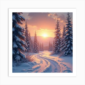 Radiant Sunrise Over A Tranquil Winter Landscape 1 Art Print