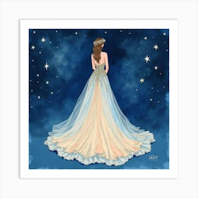 Enchanting Gown Watercolor, Surrounded By A Starry Night Sky 1 Art Print