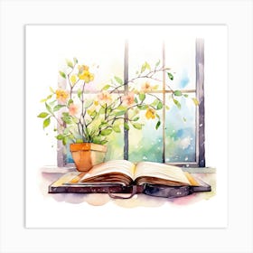 Watercolor Book And Flowers 3 Art Print